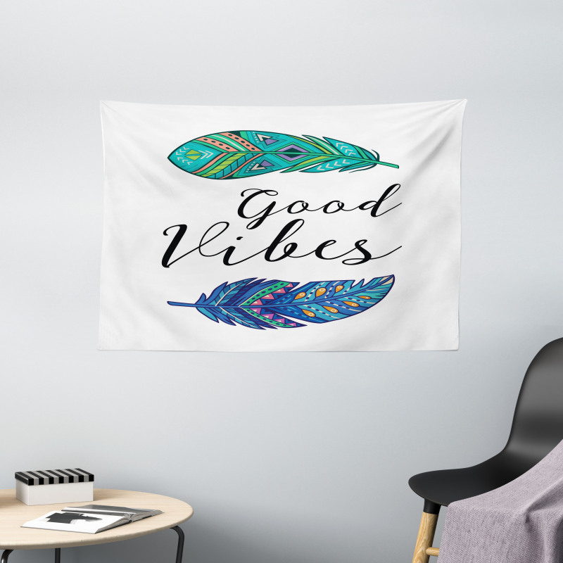 Boho Feathers Wide Tapestry