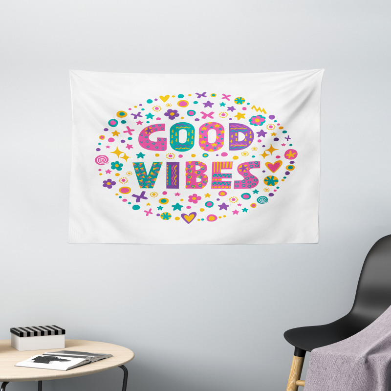 Word Art Positive Wide Tapestry