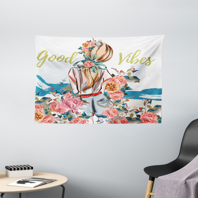 Girl Rose Flourish Wide Tapestry