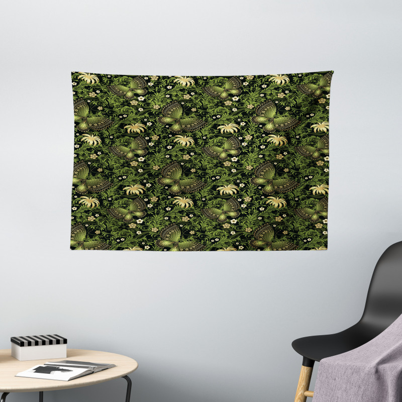 Spring Butterflies Ornate Wide Tapestry