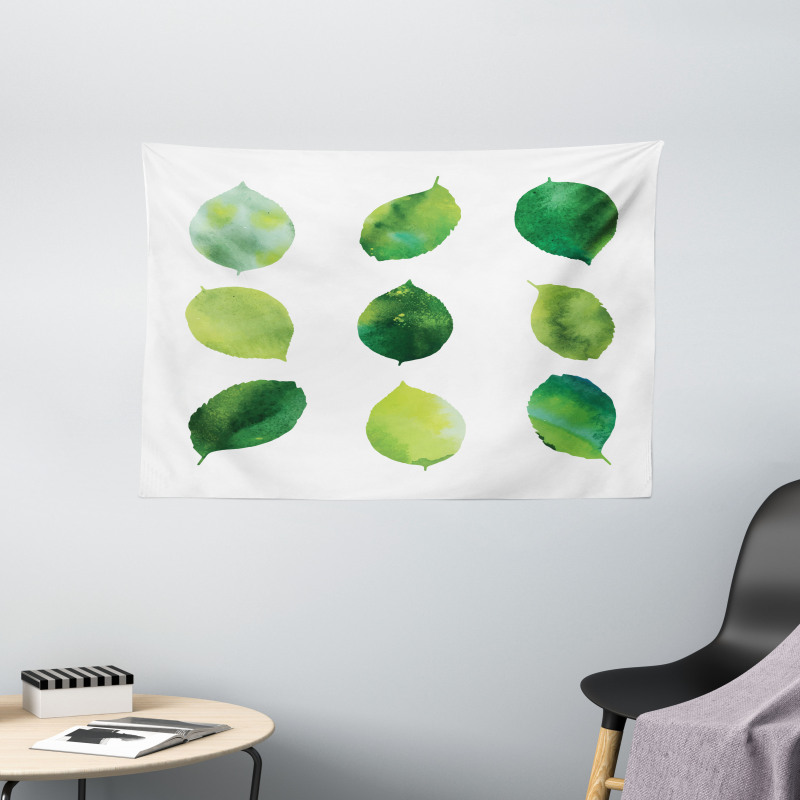 Watercolor Fresh Foliage Wide Tapestry