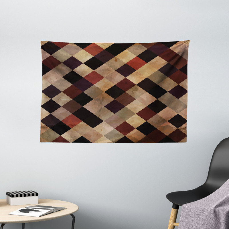 Antique Brown Toned Grid Wide Tapestry