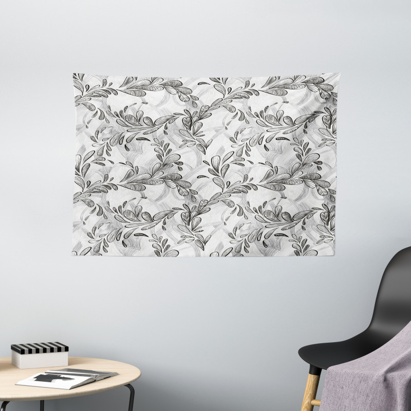 Monochrome Sketch Leaf Wide Tapestry