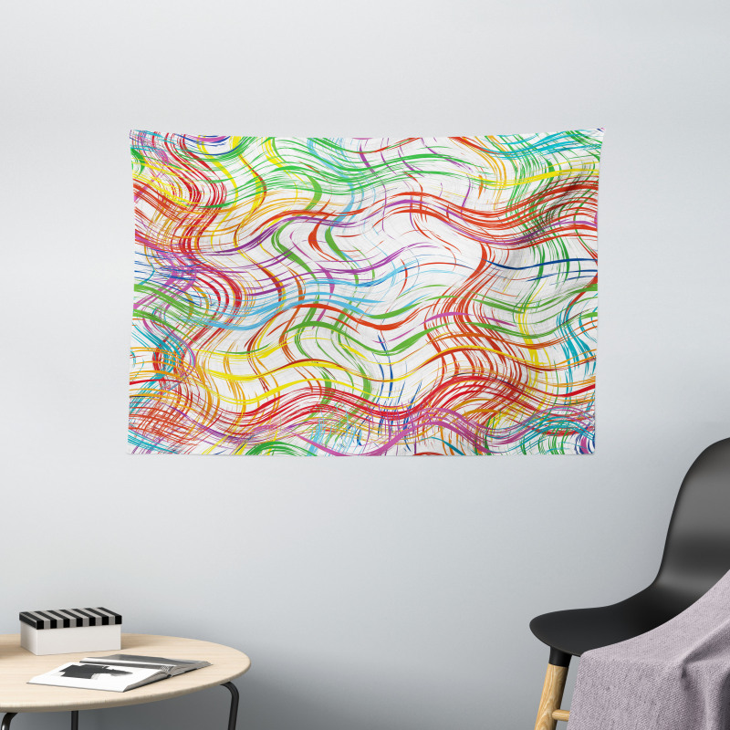 Wavy Colorful Stripes Wide Tapestry