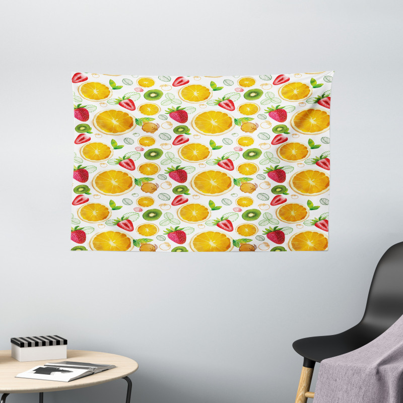 Fresh Citrus Kiwi Lemon Wide Tapestry