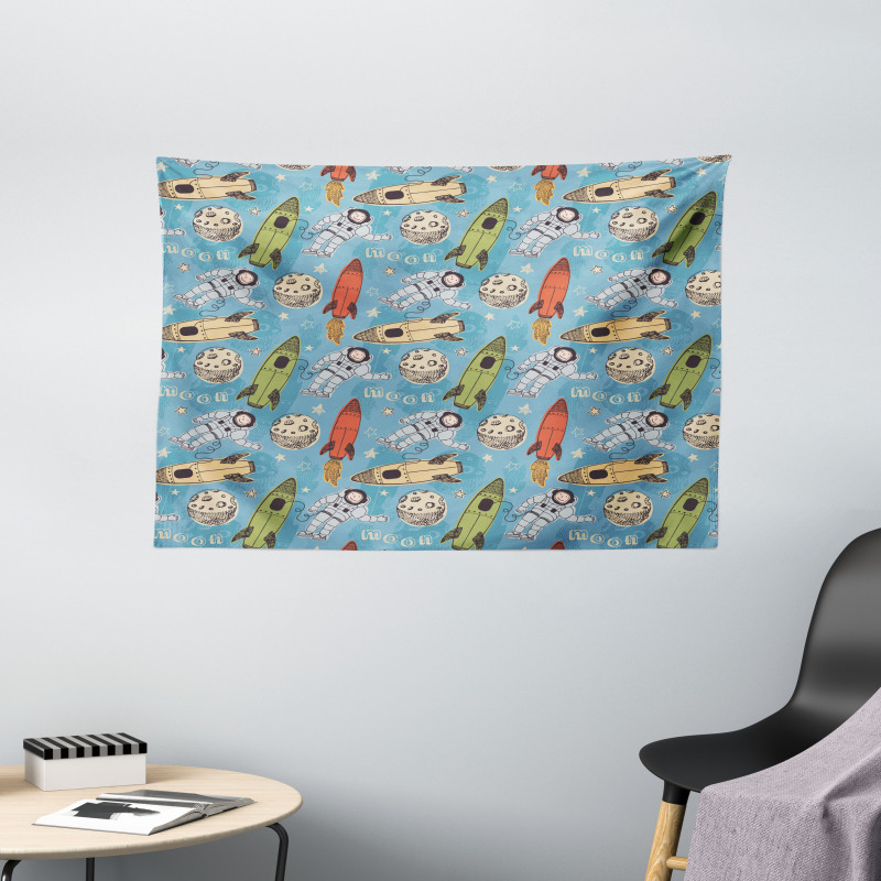 Astronauts with Rockets Wide Tapestry