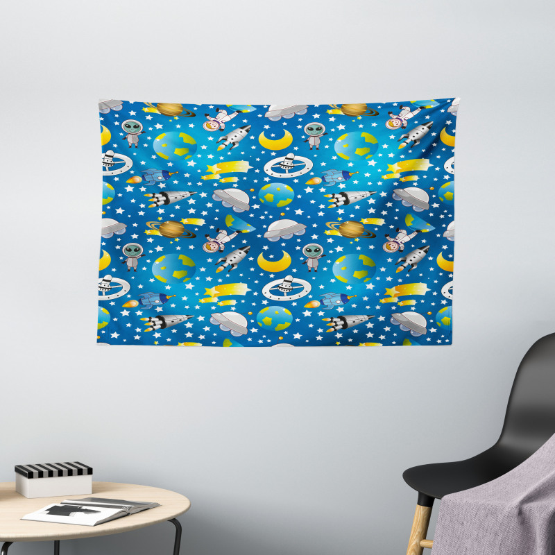 Alien and Human Astronaut Wide Tapestry