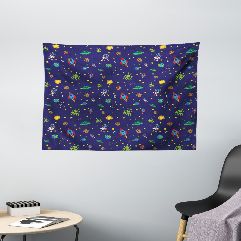 Doodle Cosmos Elements Wide Tapestry