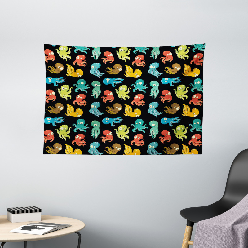 Funny Sea Characters Wide Tapestry