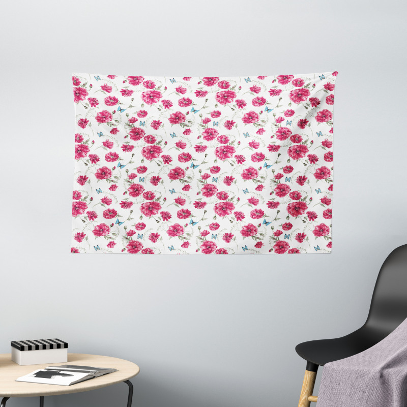 Poppy Flora Blossoms Wide Tapestry