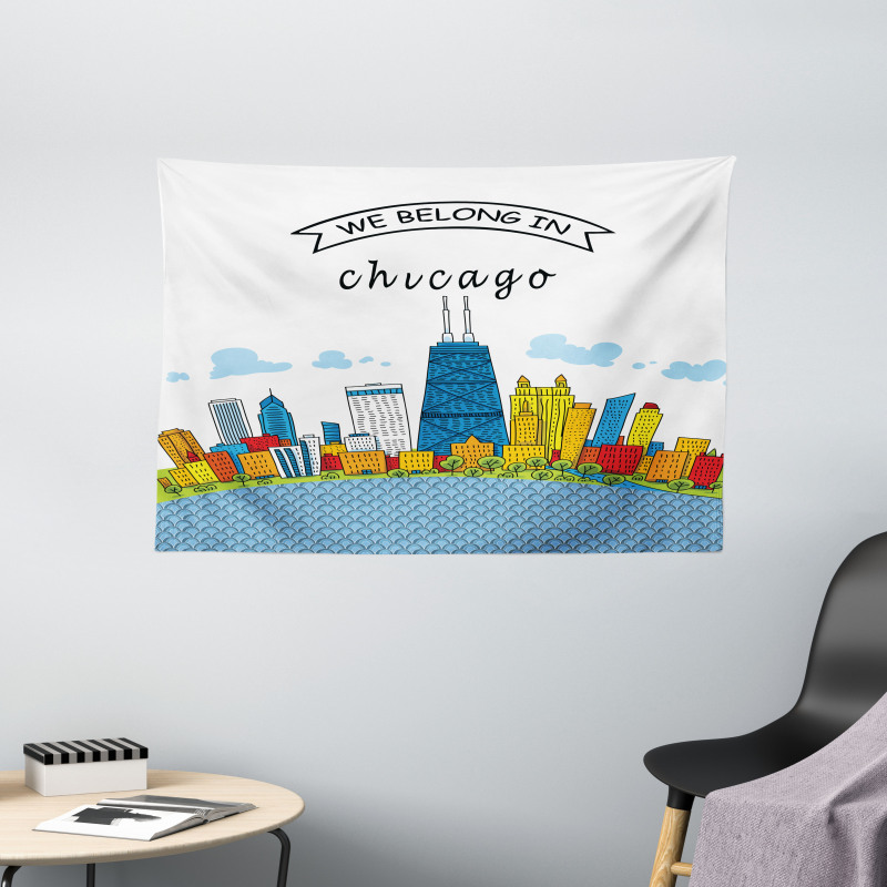 Chicago USA Cartoon Wide Tapestry