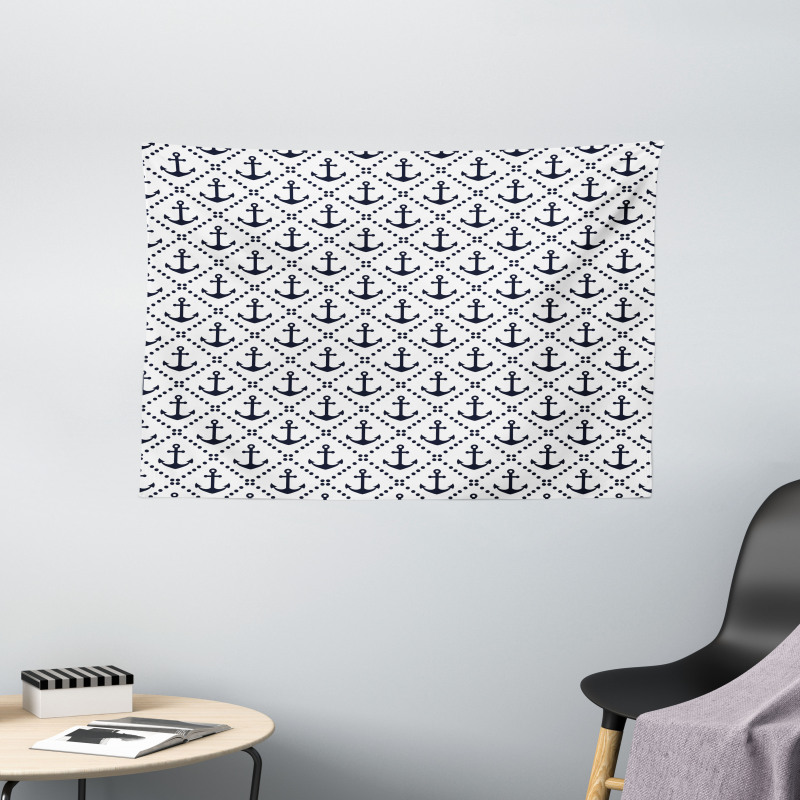 Nautical Anchor Dots Wide Tapestry