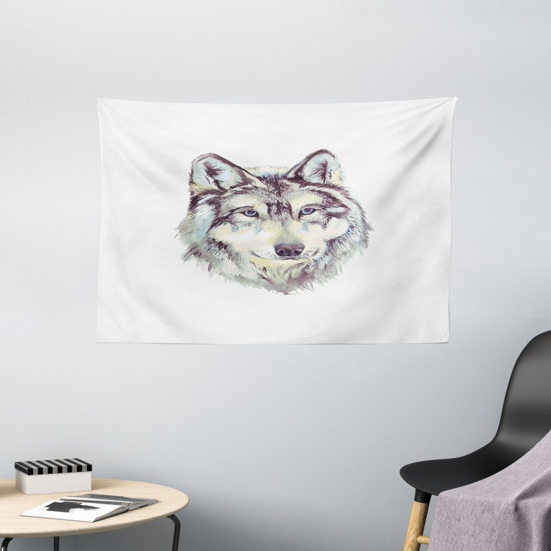 Hand Drawn Canine Head Wide Tapestry