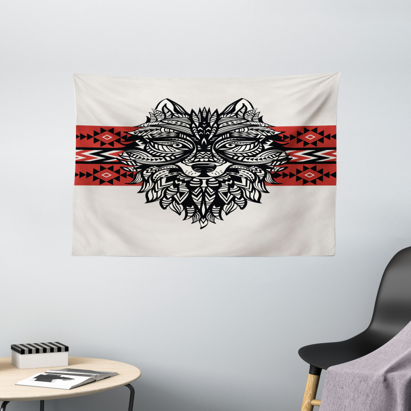 Tattoo Style Animal Face Wide Tapestry