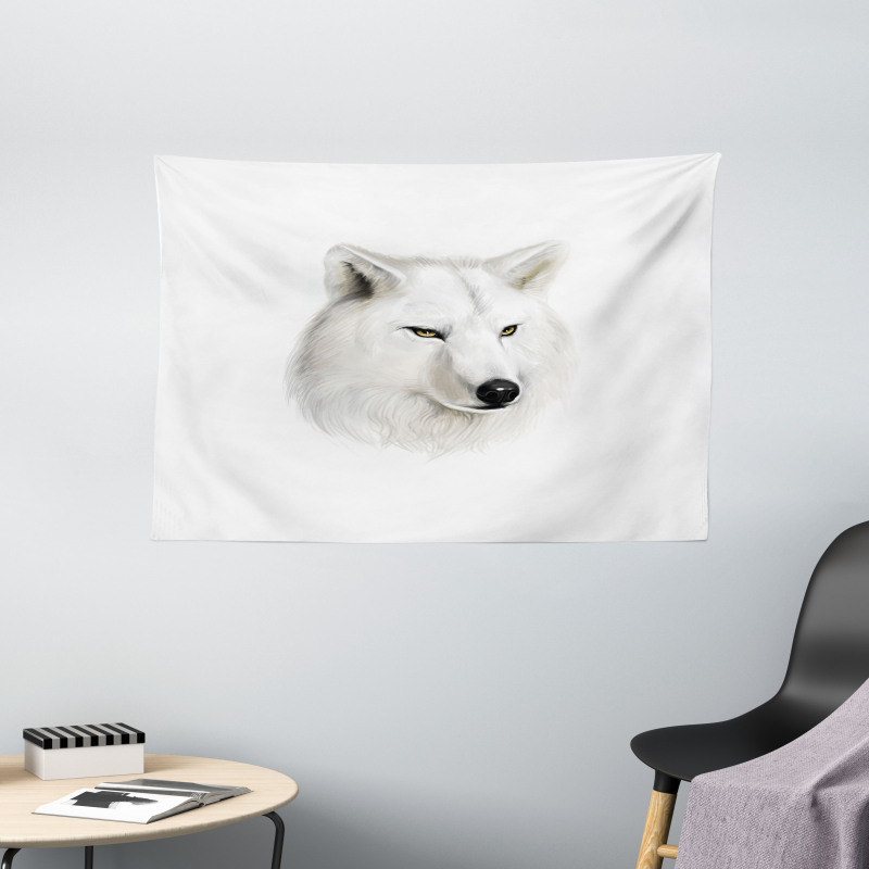 White Canine Head Mammal Wide Tapestry