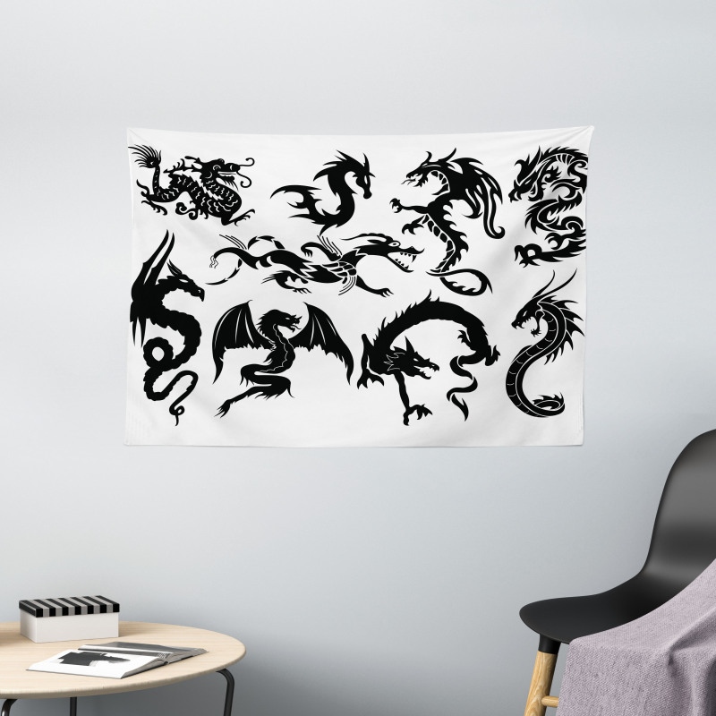 Oriental Monochrome Wide Tapestry