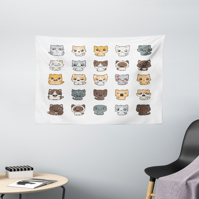 Cartoon Felines Wide Tapestry