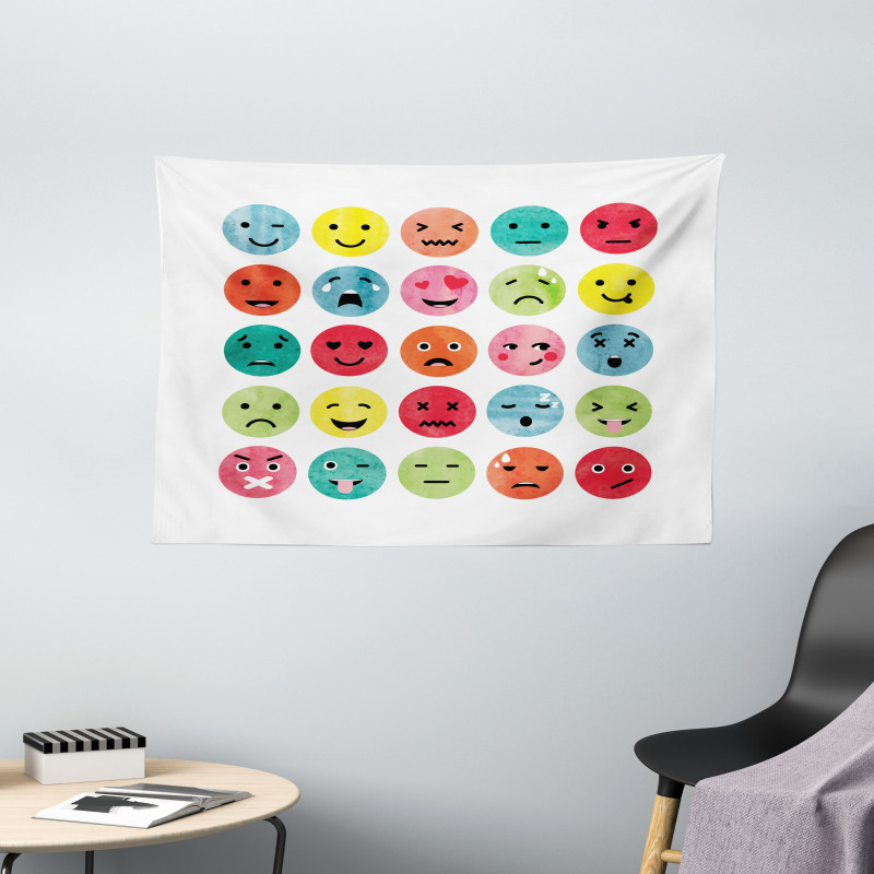 Abstract Watercolor Faces Wide Tapestry