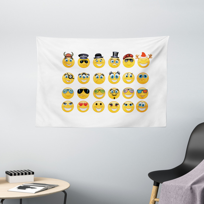 Cartoon Faces Viking Wide Tapestry