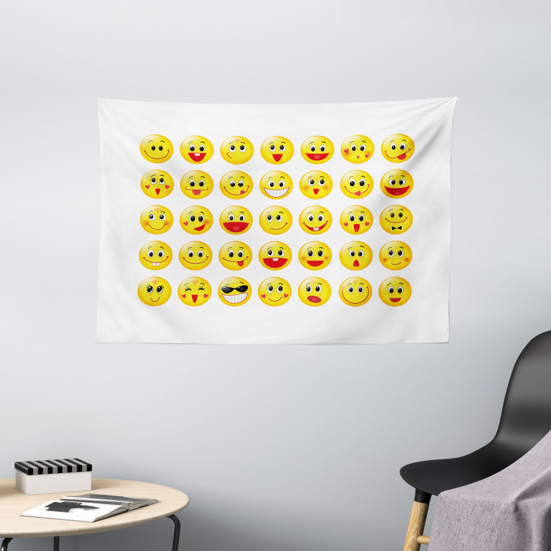 Funny Yellow Round Heads Wide Tapestry