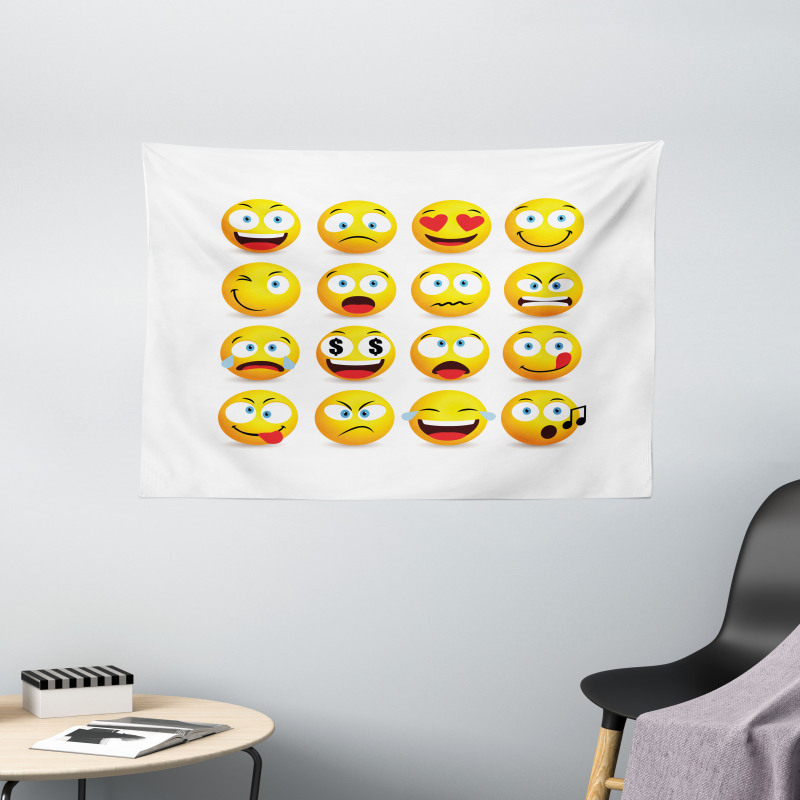Smiley Faces Composition Wide Tapestry