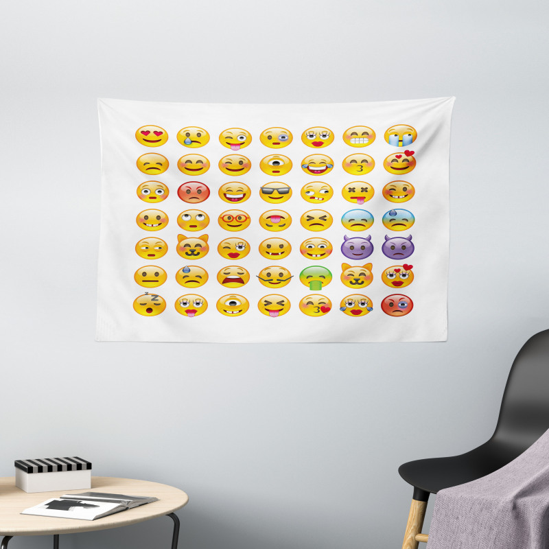 Many Emoticons Aliens Wide Tapestry