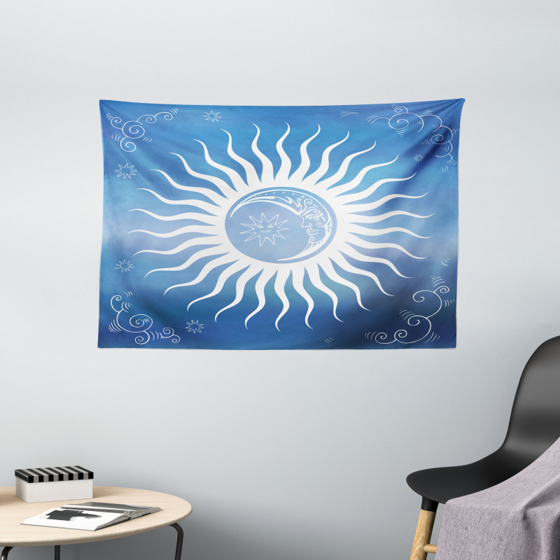 Crescent Moon Curlicues Wide Tapestry