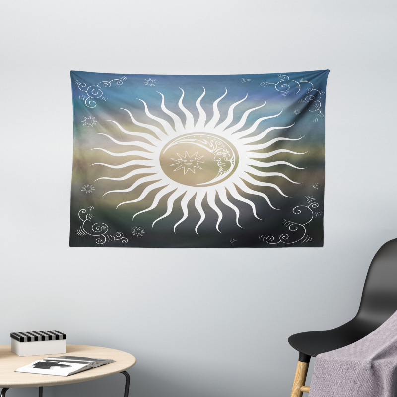 Celestial Body Silhouettes Wide Tapestry