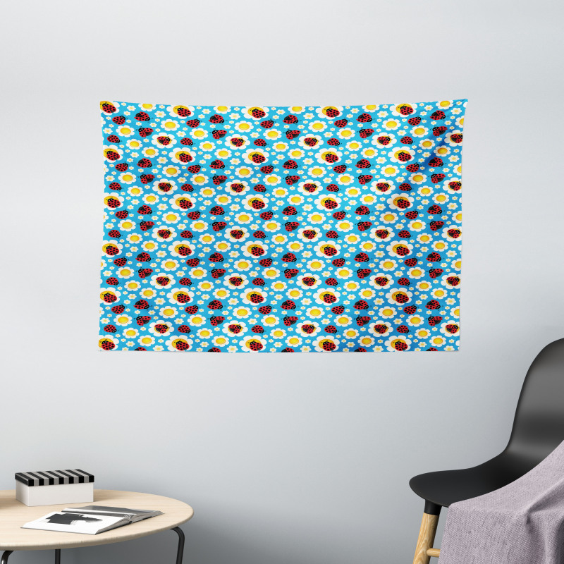 Abstract Daisies Bugs Wide Tapestry
