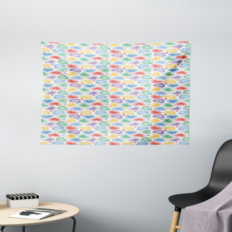 Patchwork Style Hearts Wide Tapestry