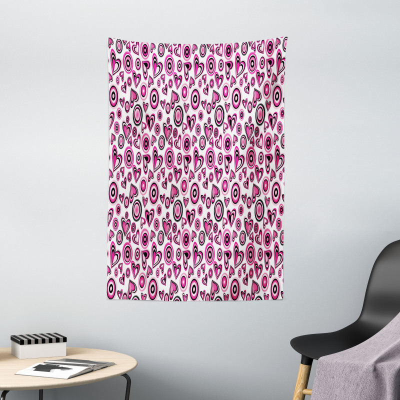 Pink Hearts and Circles Tapestry