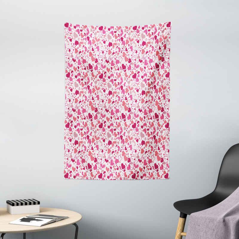 Pinkish Curls Soft Hearts Tapestry