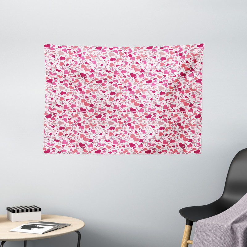 Pinkish Curls Soft Hearts Wide Tapestry