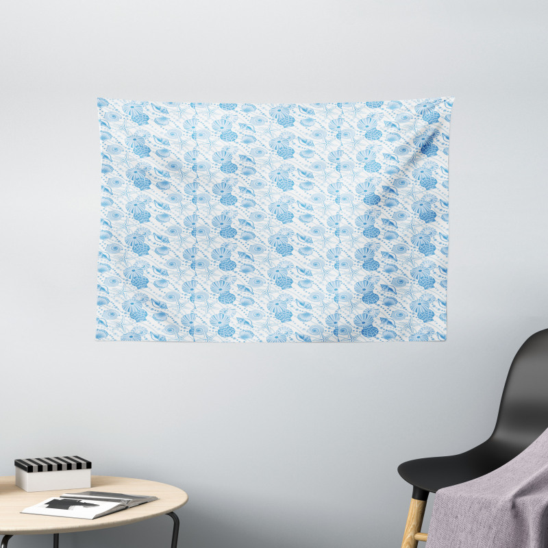 Seashells Marine Motifs Wide Tapestry