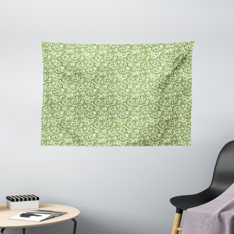 Curly Ornate Leaf Damask Wide Tapestry