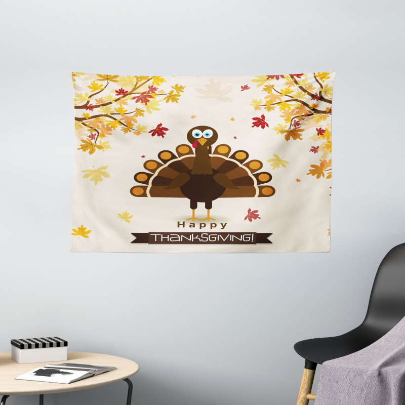 Fall Season Animal Leaf Wide Tapestry