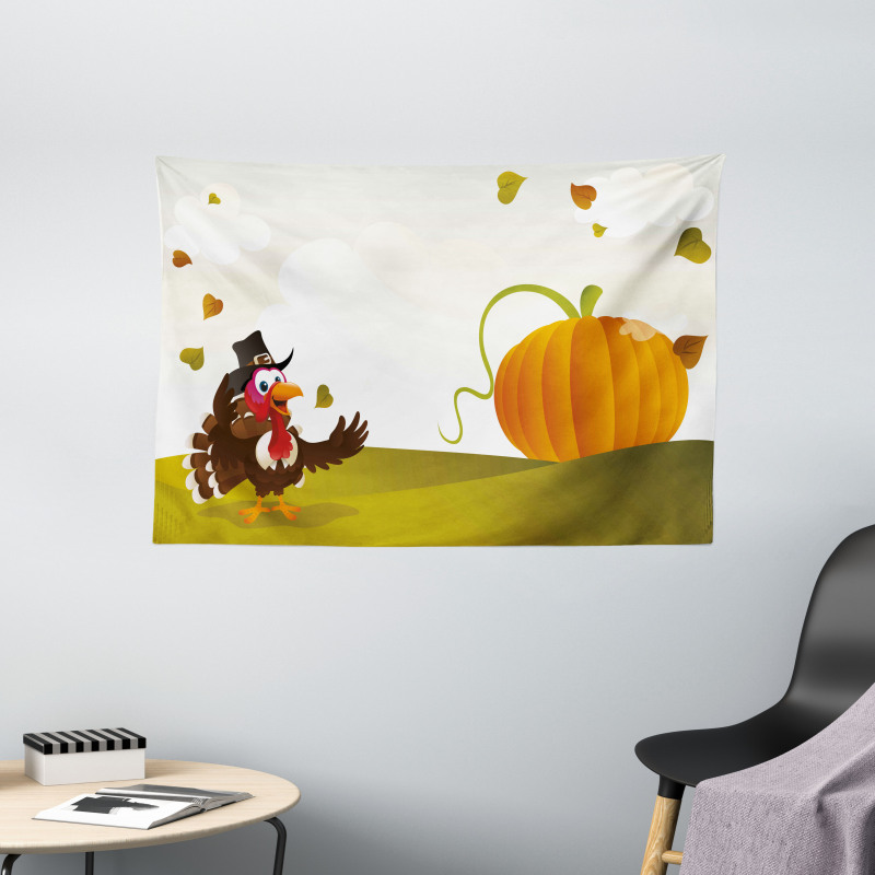 Happy Pilgrim Theme Wide Tapestry