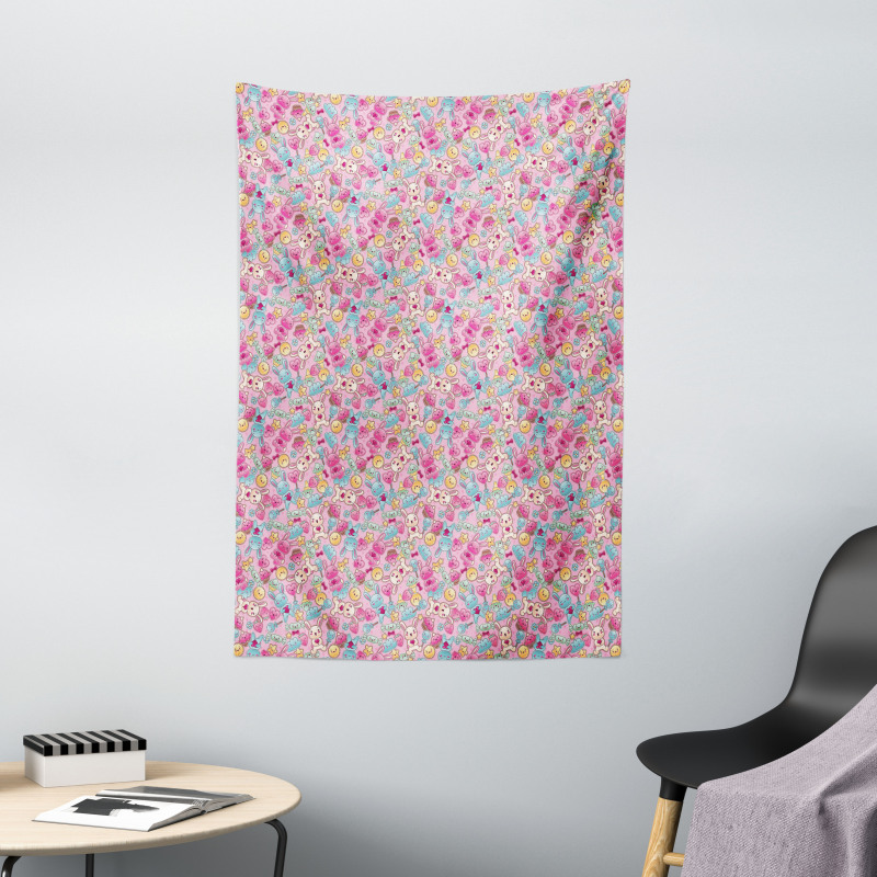 Kawaii Bunnies and Candy Tapestry