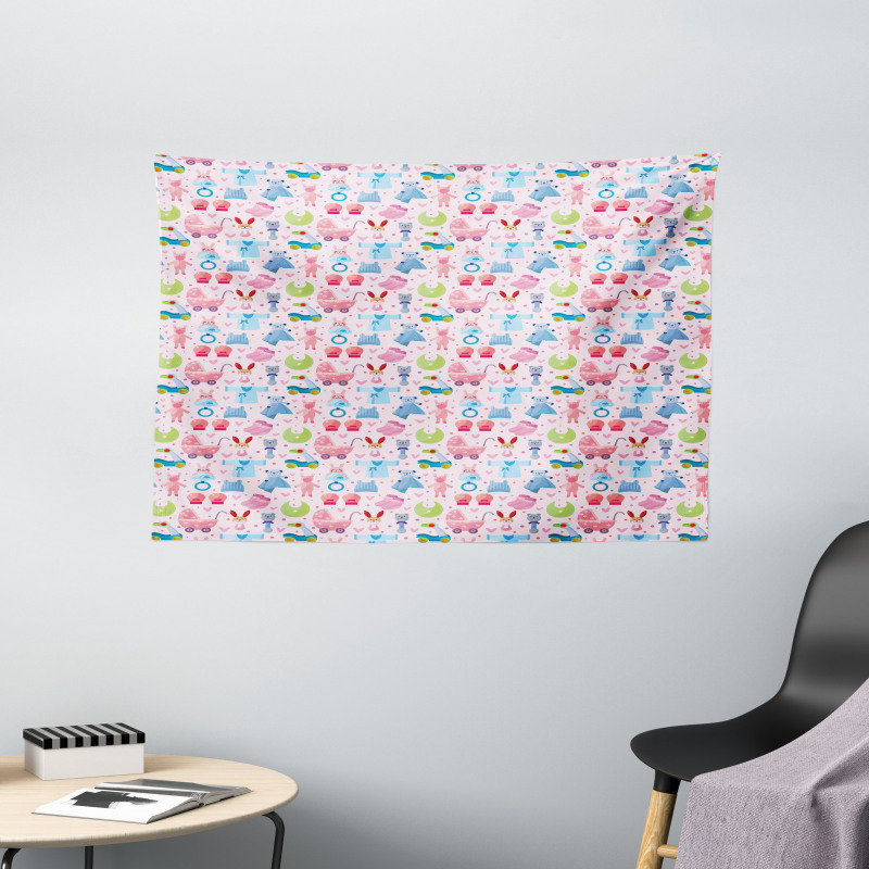 Teddy Bear and Bunny Wide Tapestry