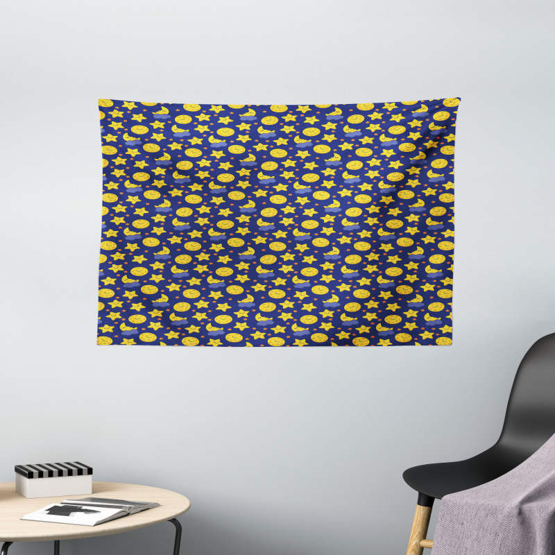 Sleeping Moon at Night Time Wide Tapestry