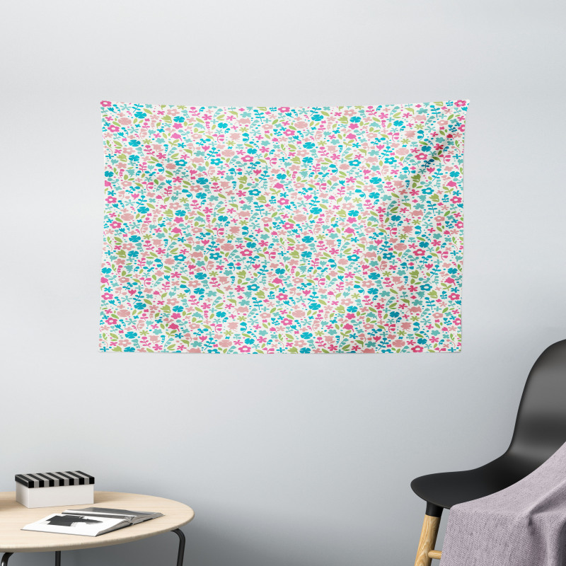 Floral Pattern Polka Dots Wide Tapestry