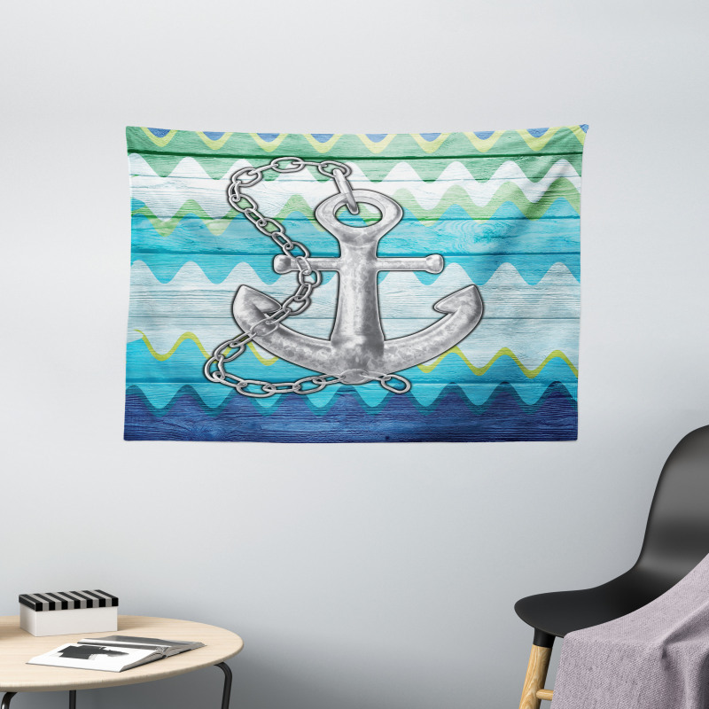 Nautical Chevron Zigzags Wide Tapestry