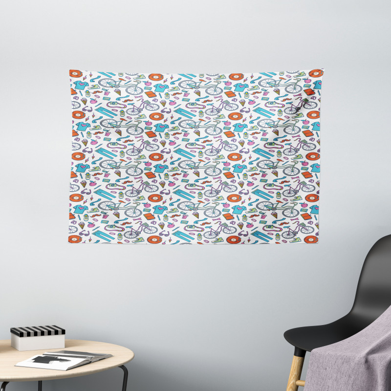 Retro Hipster Lifestyle Wide Tapestry