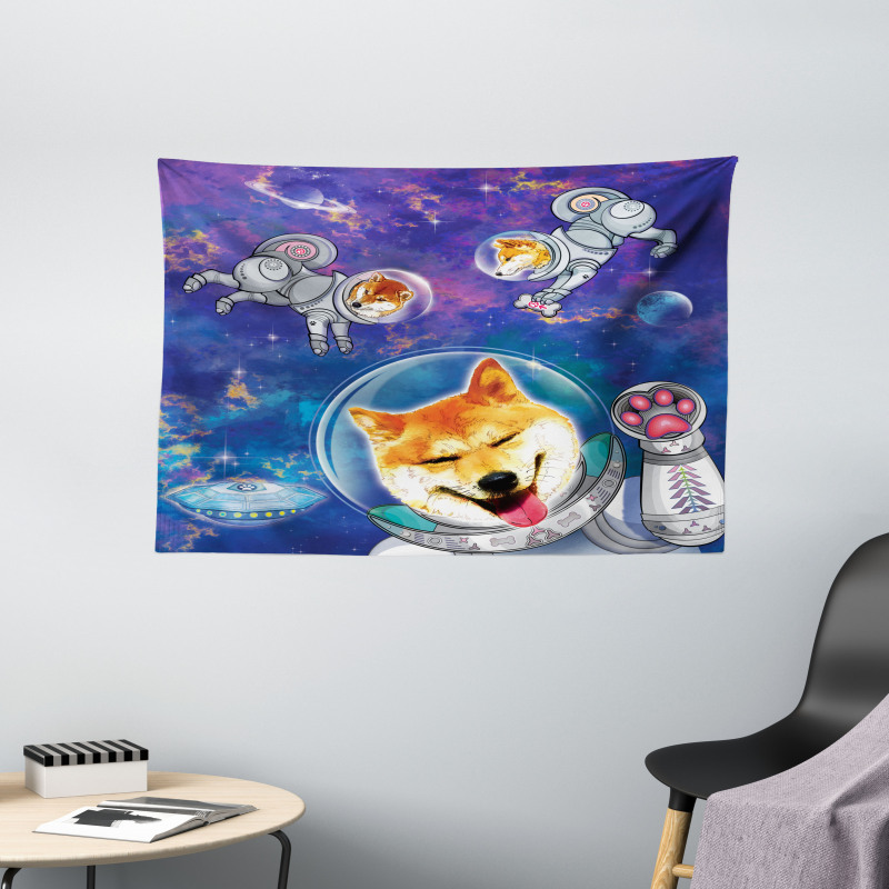 Astronaut Shibas in Space Wide Tapestry