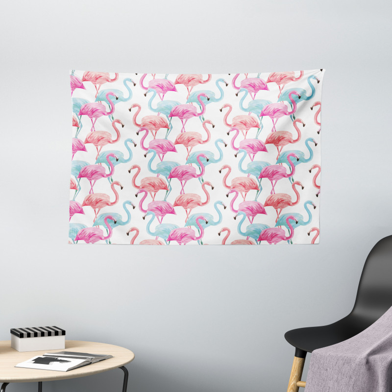 Hawaii Flamingos Wide Tapestry