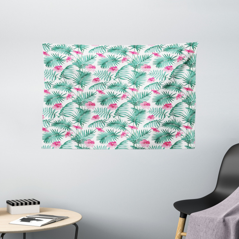 Tropic Ferns Flowers Wide Tapestry