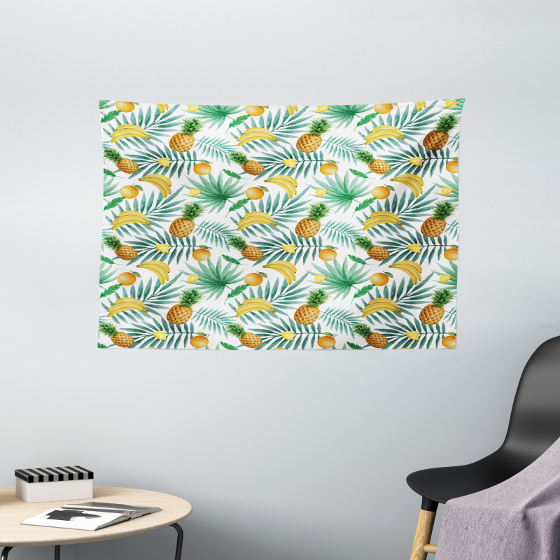 Exotic Fruits Leaves Wide Tapestry