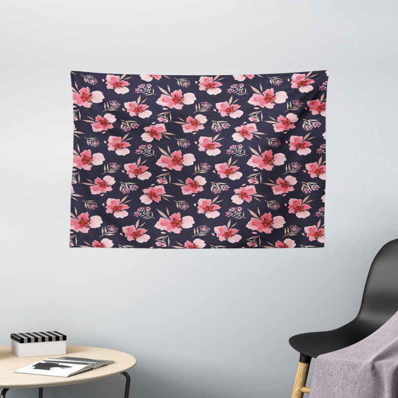 Pink Garden Flora Wide Tapestry