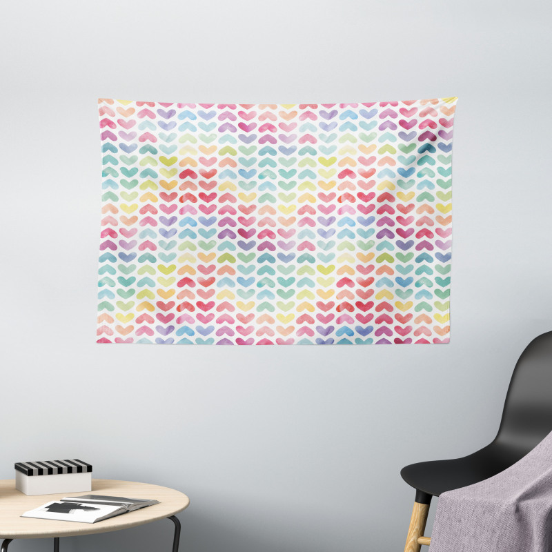 Colorful Hearts Wide Tapestry