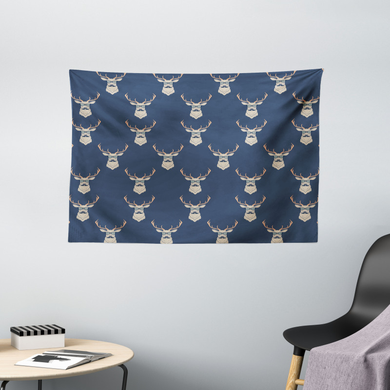 Retro Hipster Animals Wide Tapestry